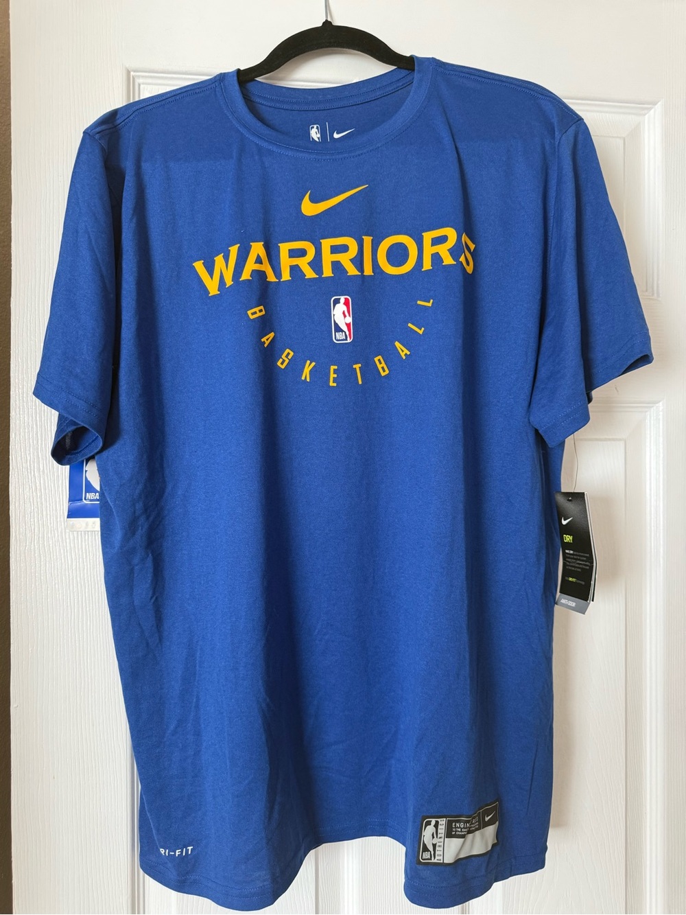 Nike Blue Warriors Graphic Tee with Yellow Accents